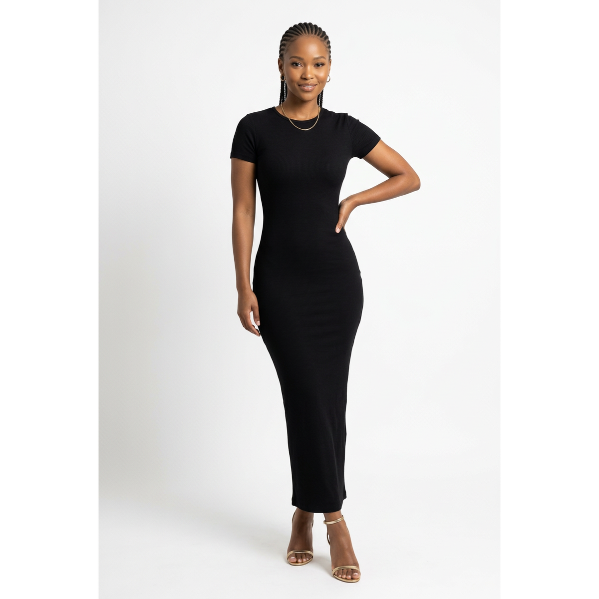 Short Sleeve Round Neck Bodycon Maxi Dress