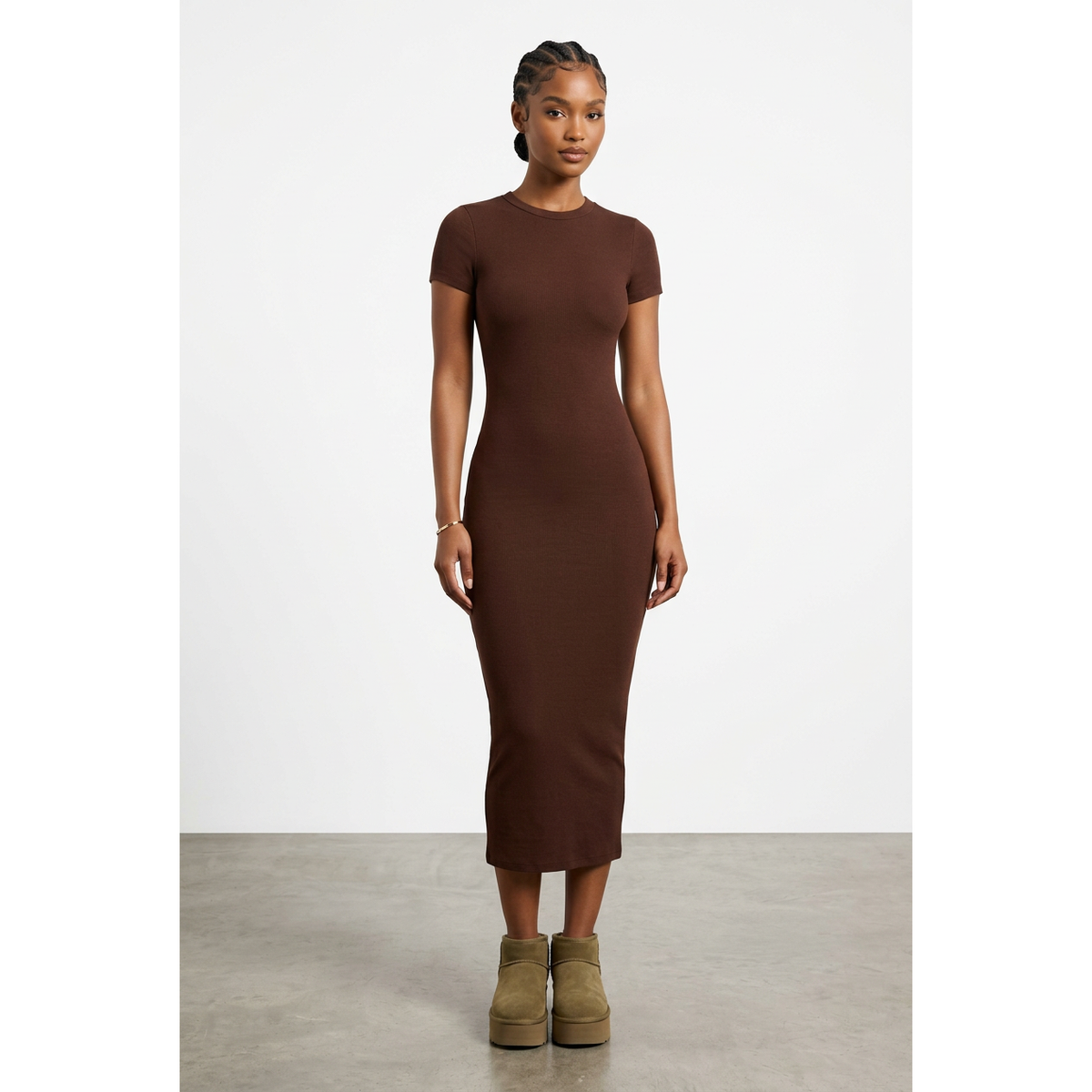 Short Sleeve Round Neck Bodycon Maxi Dress