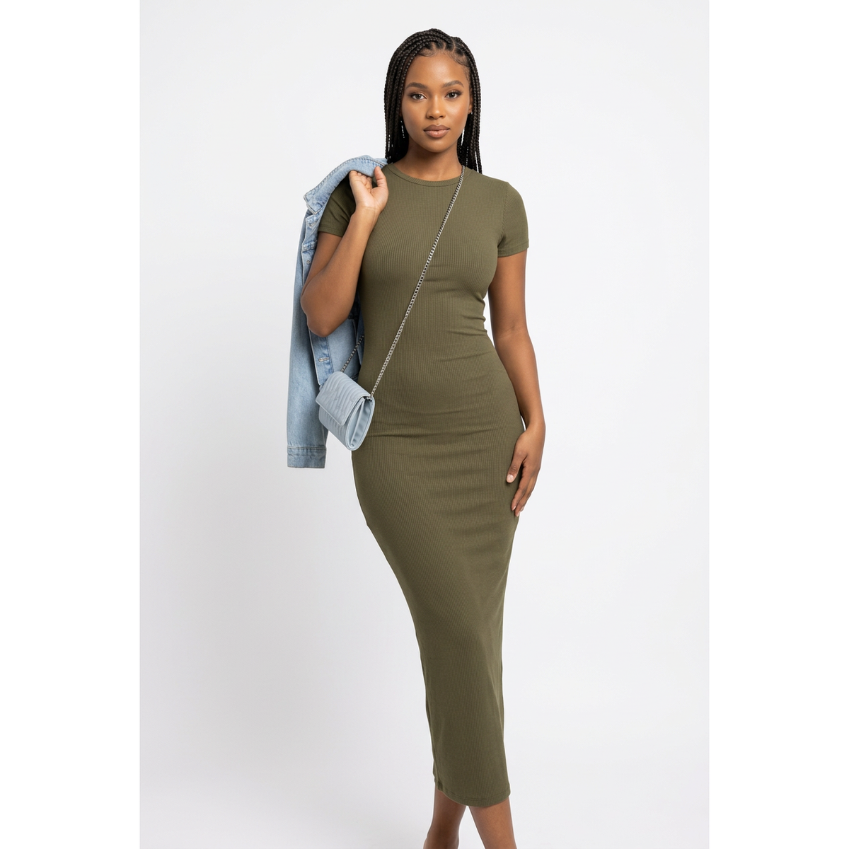 Short Sleeve Round Neck Bodycon Maxi Dress