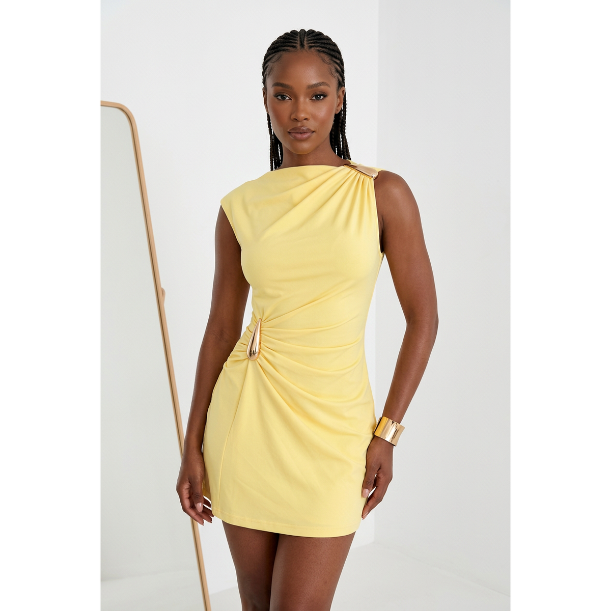 Sleeveless Metal Buckle Waist Dress