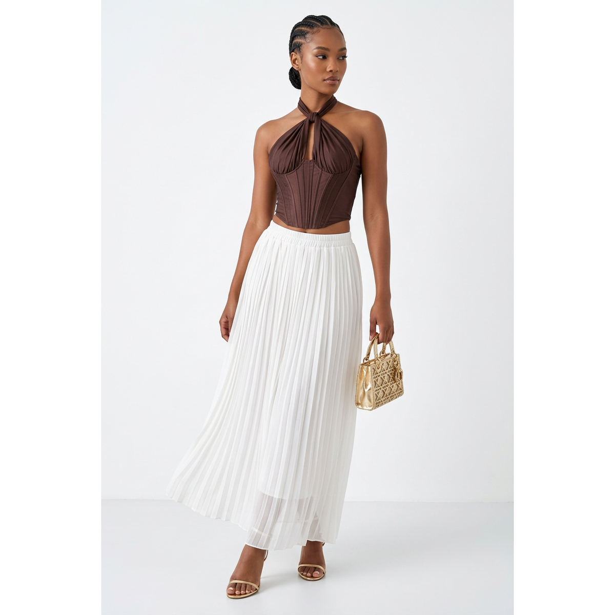 Pleated Chiffon A-Line Maxi Skirt with Elastic Waist