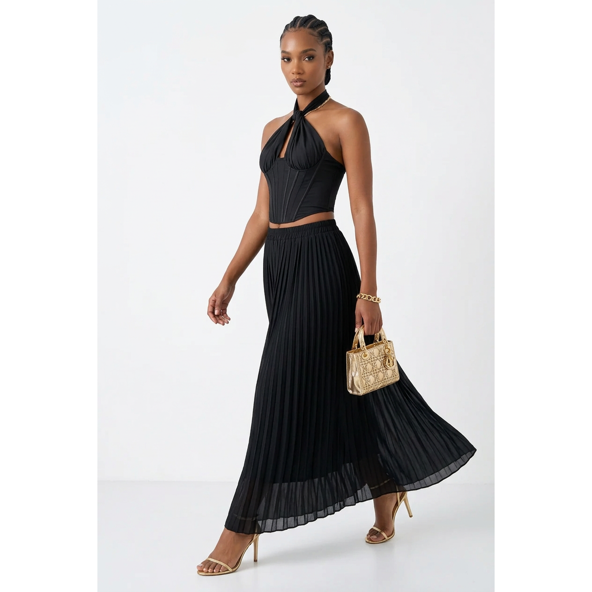 Pleated Chiffon A-Line Maxi Skirt with Elastic Waist
