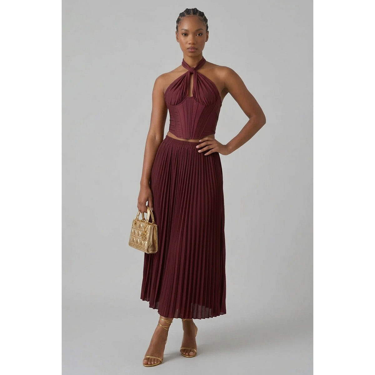 Pleated Chiffon A-Line Maxi Skirt with Elastic Waist