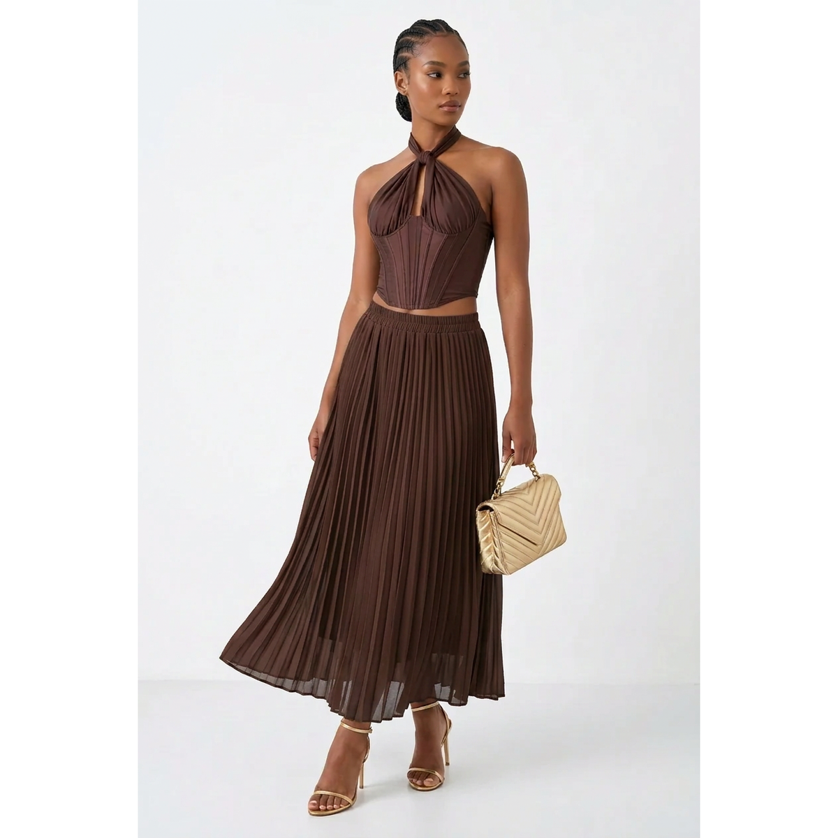 Pleated Chiffon A-Line Maxi Skirt with Elastic Waist