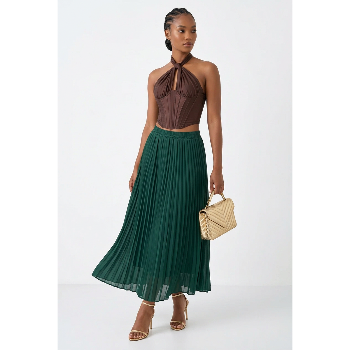 Pleated Chiffon A-Line Maxi Skirt with Elastic Waist