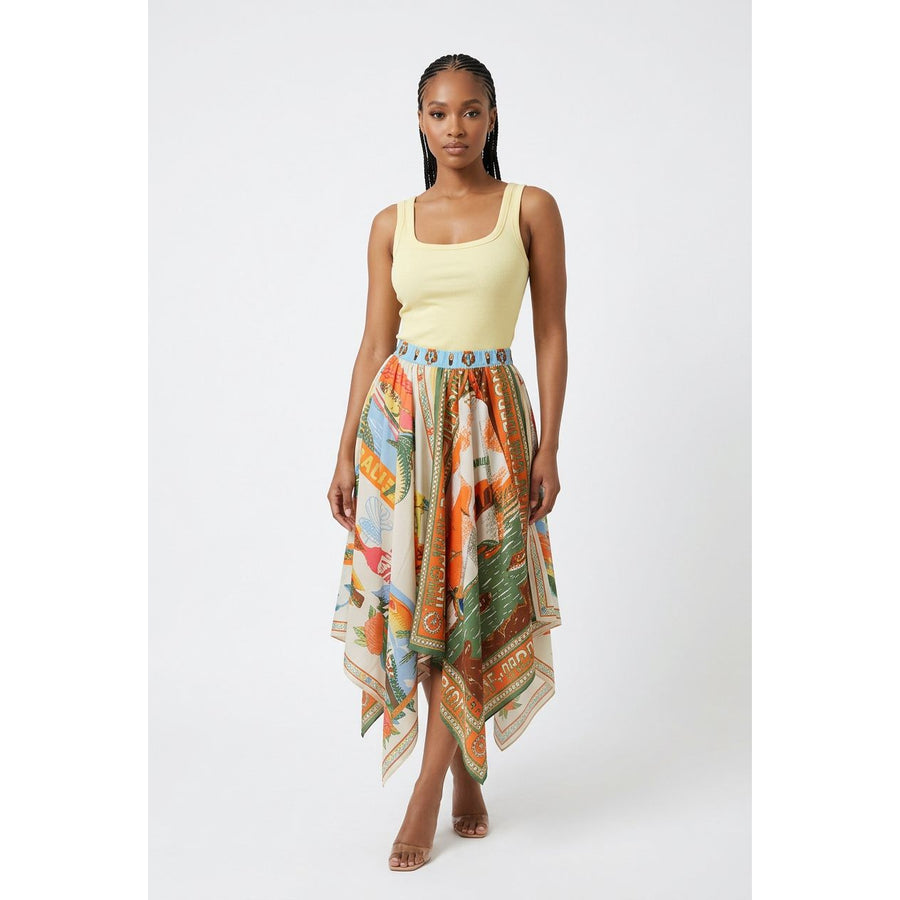 Vintage Print Tank Top & Handkerchief Skirt Two-Piece Set