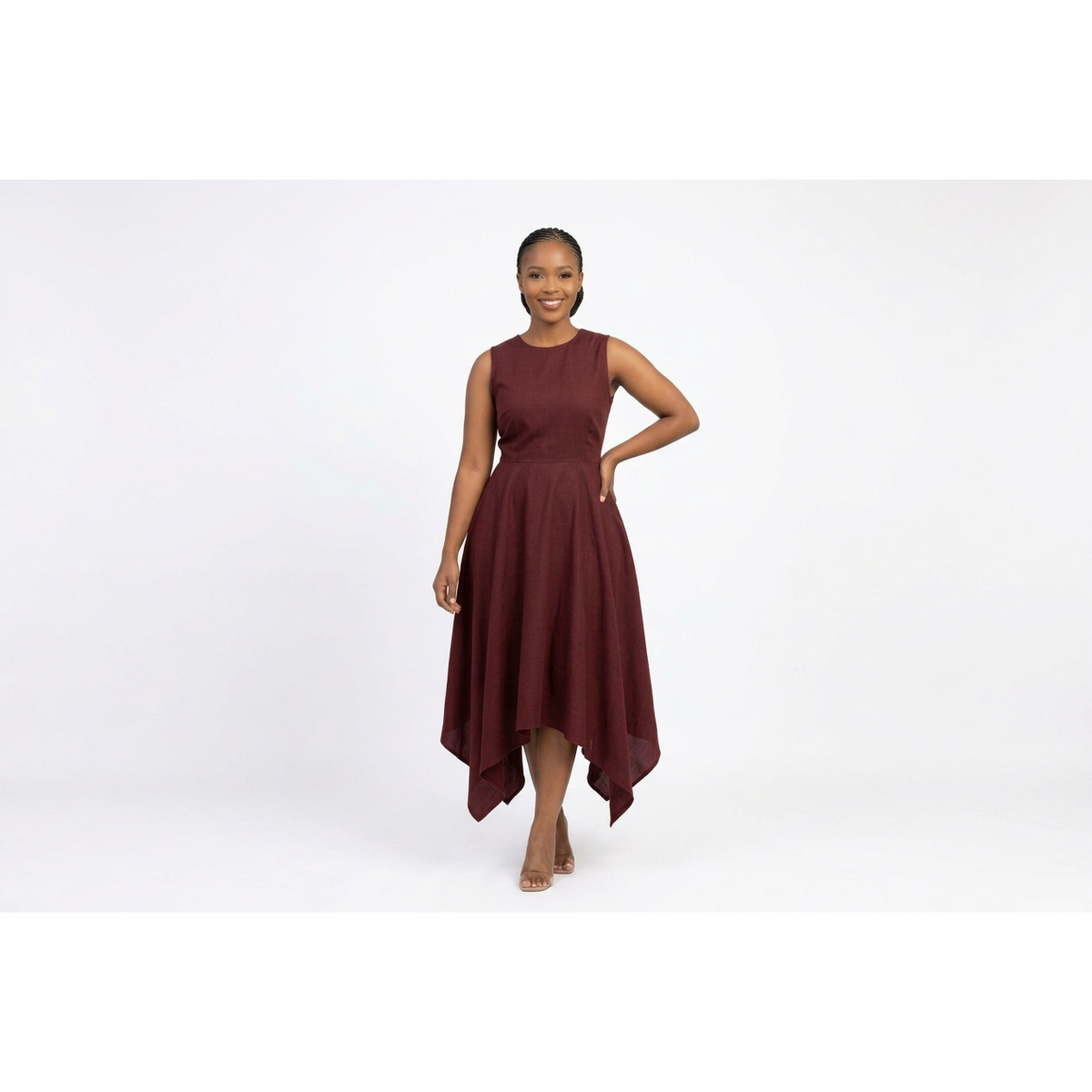 Sleeveless Tie-Waist Handkerchief Hem Midi Dress
