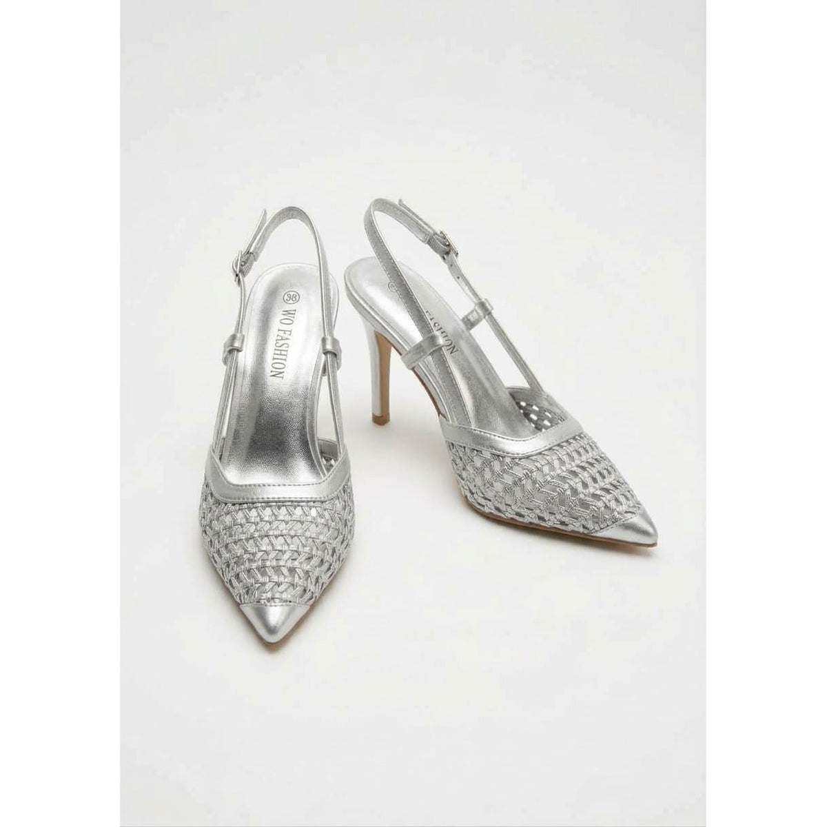 Woven Pointed-Toe Slingback High Heels