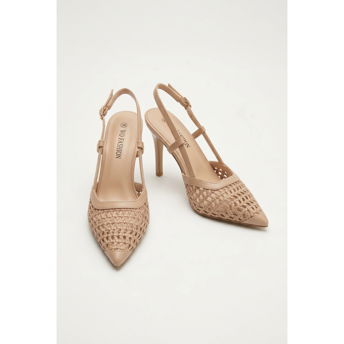 Woven Pointed-Toe Slingback High Heels