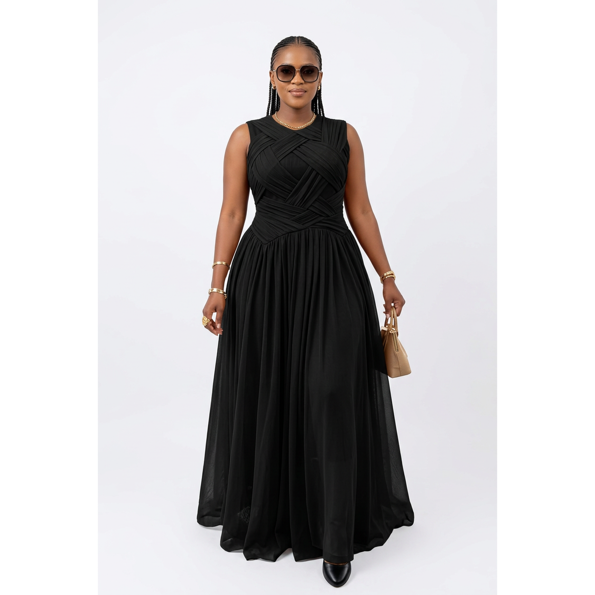 Sleeveless Criss-Cross Bodice Maxi Dress
