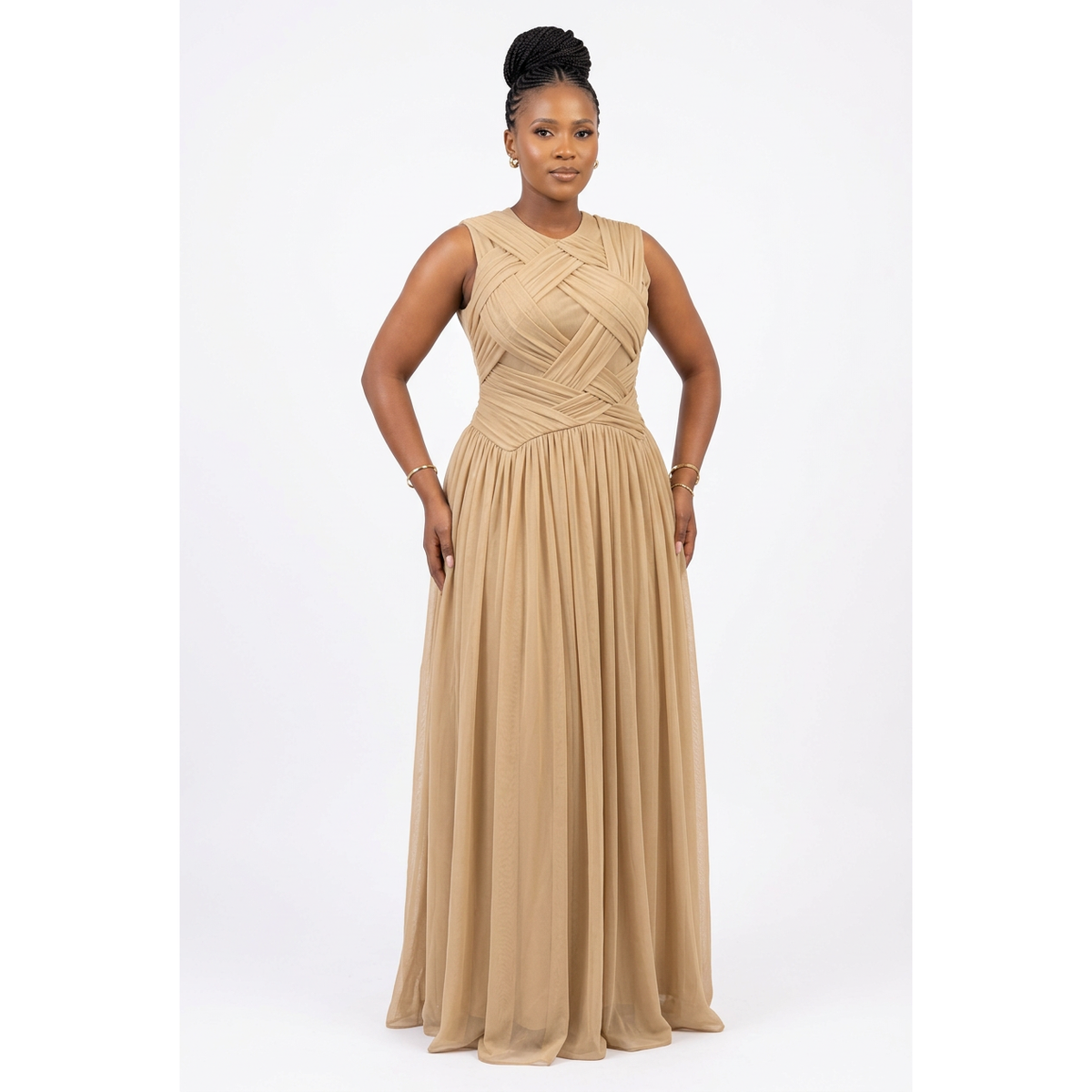 Sleeveless Criss-Cross Bodice Maxi Dress