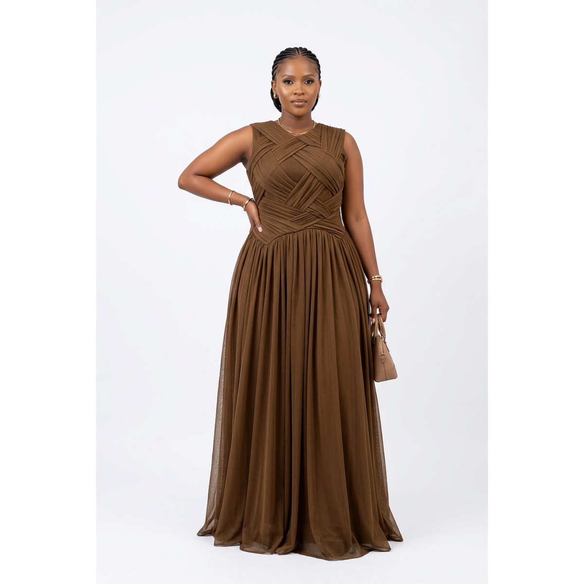 Sleeveless Criss-Cross Bodice Maxi Dress
