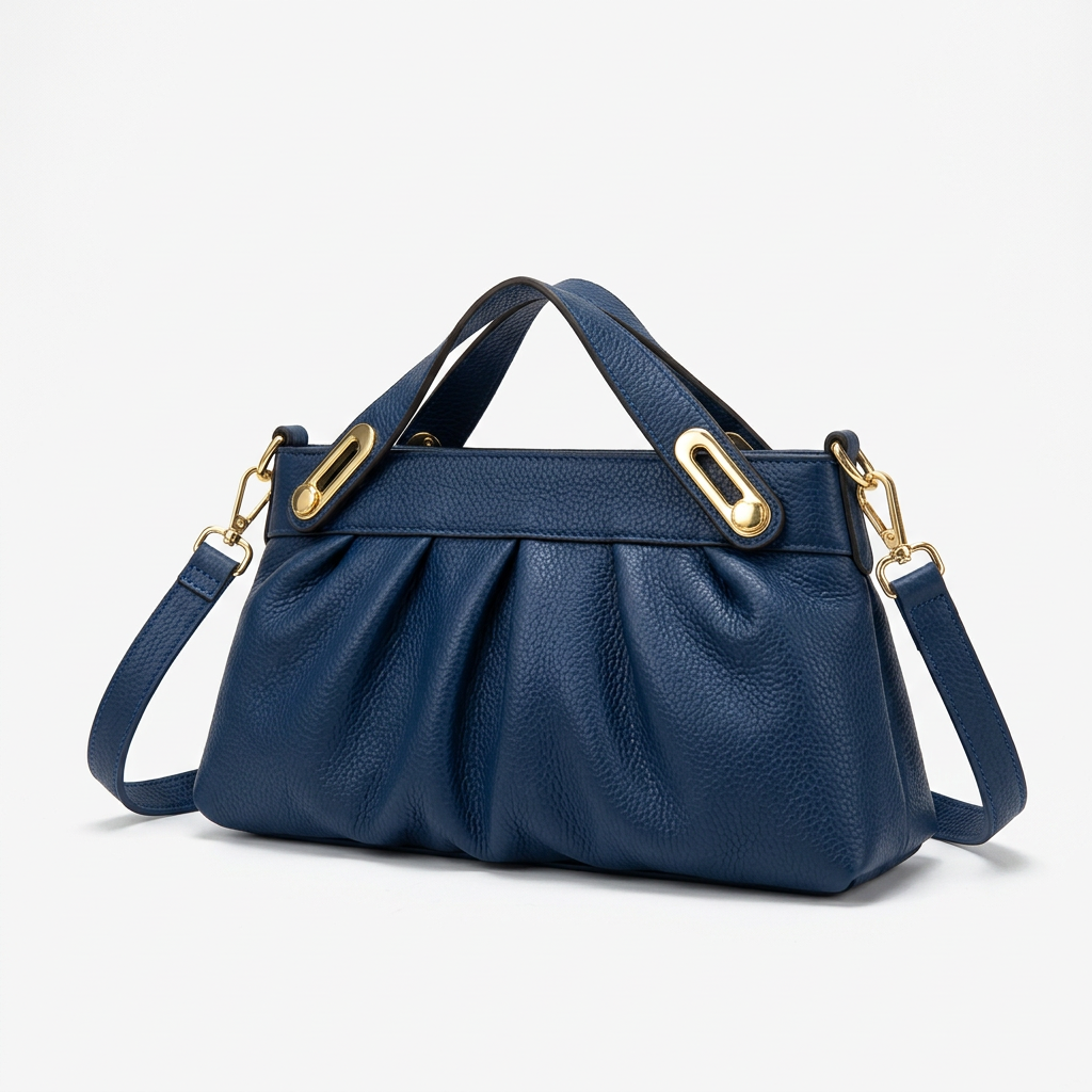 Pleated Top-Handle Handbag with Crossbody Strap