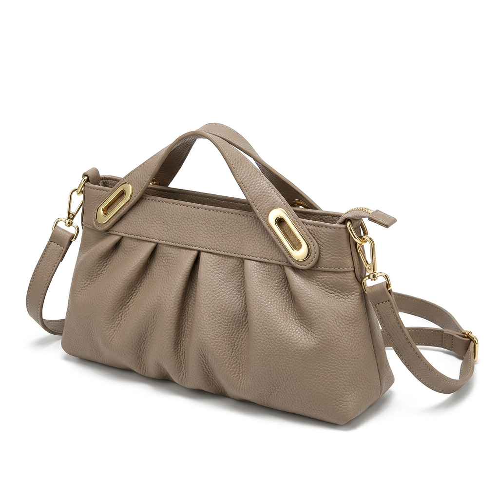 Pleated Top-Handle Handbag with Crossbody Strap
