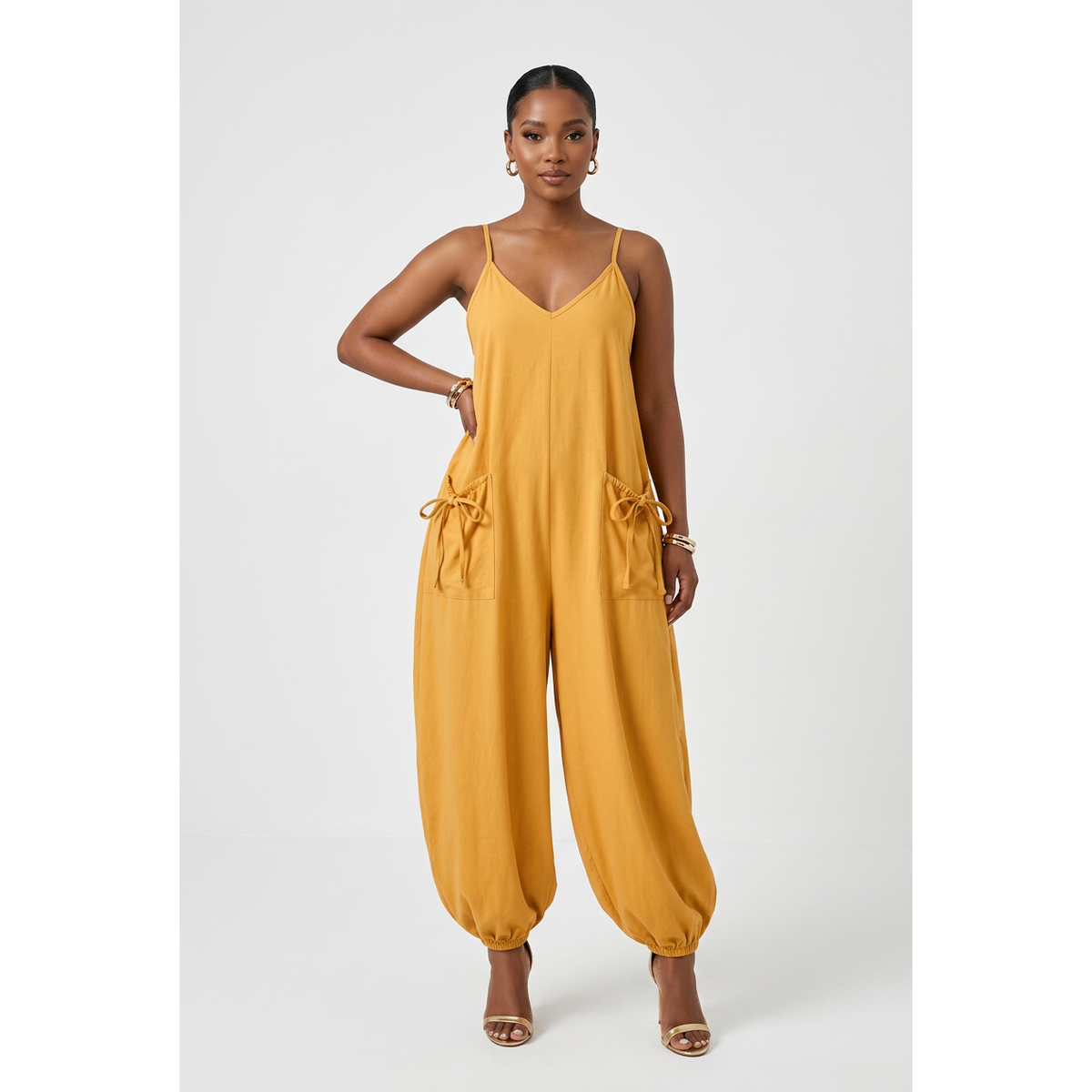 Relaxed Balloon-Leg Jumpsuit with Drawstring Pockets