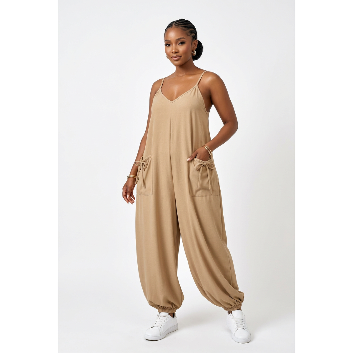 Relaxed Balloon-Leg Jumpsuit with Drawstring Pockets