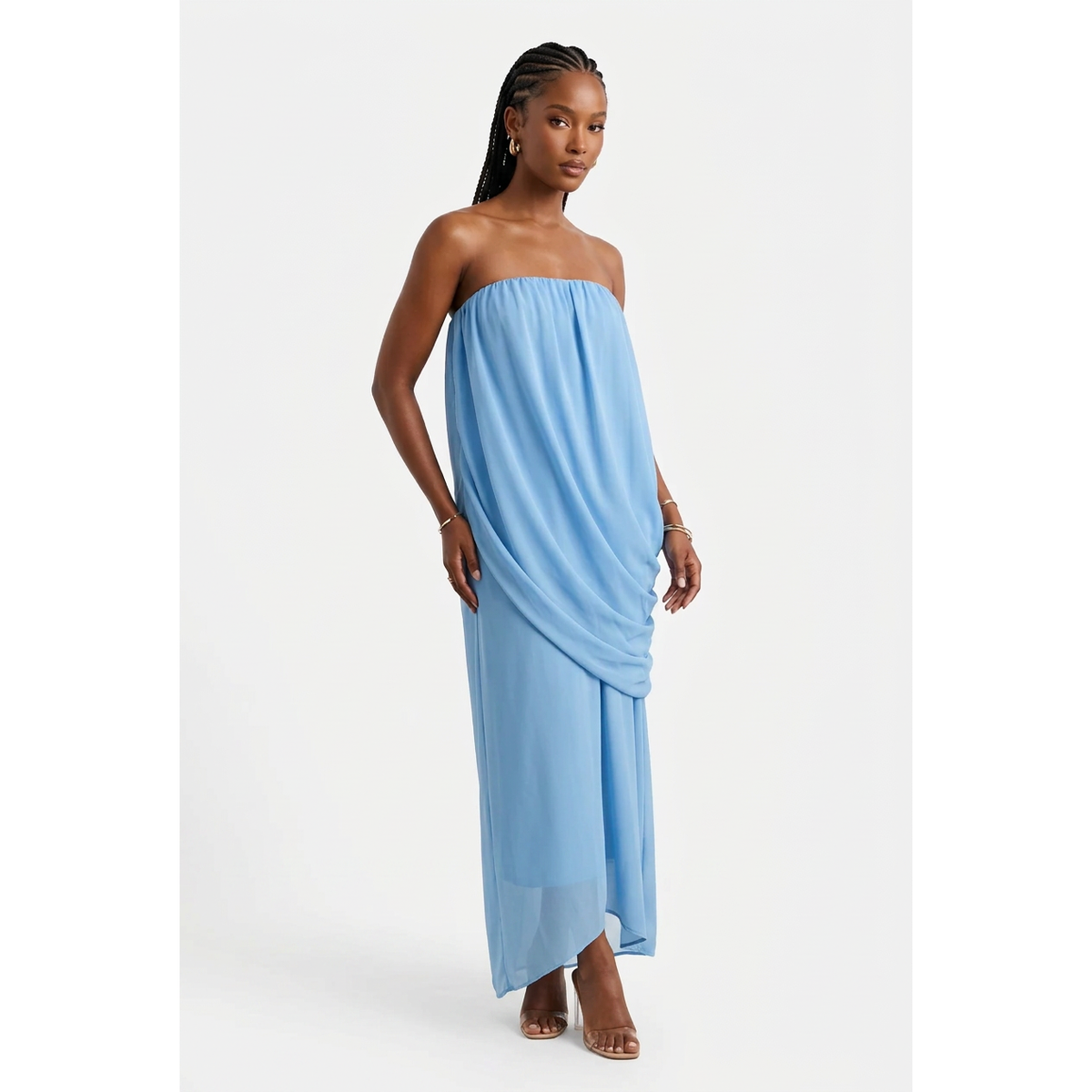 Strapless Draped Maxi Dress