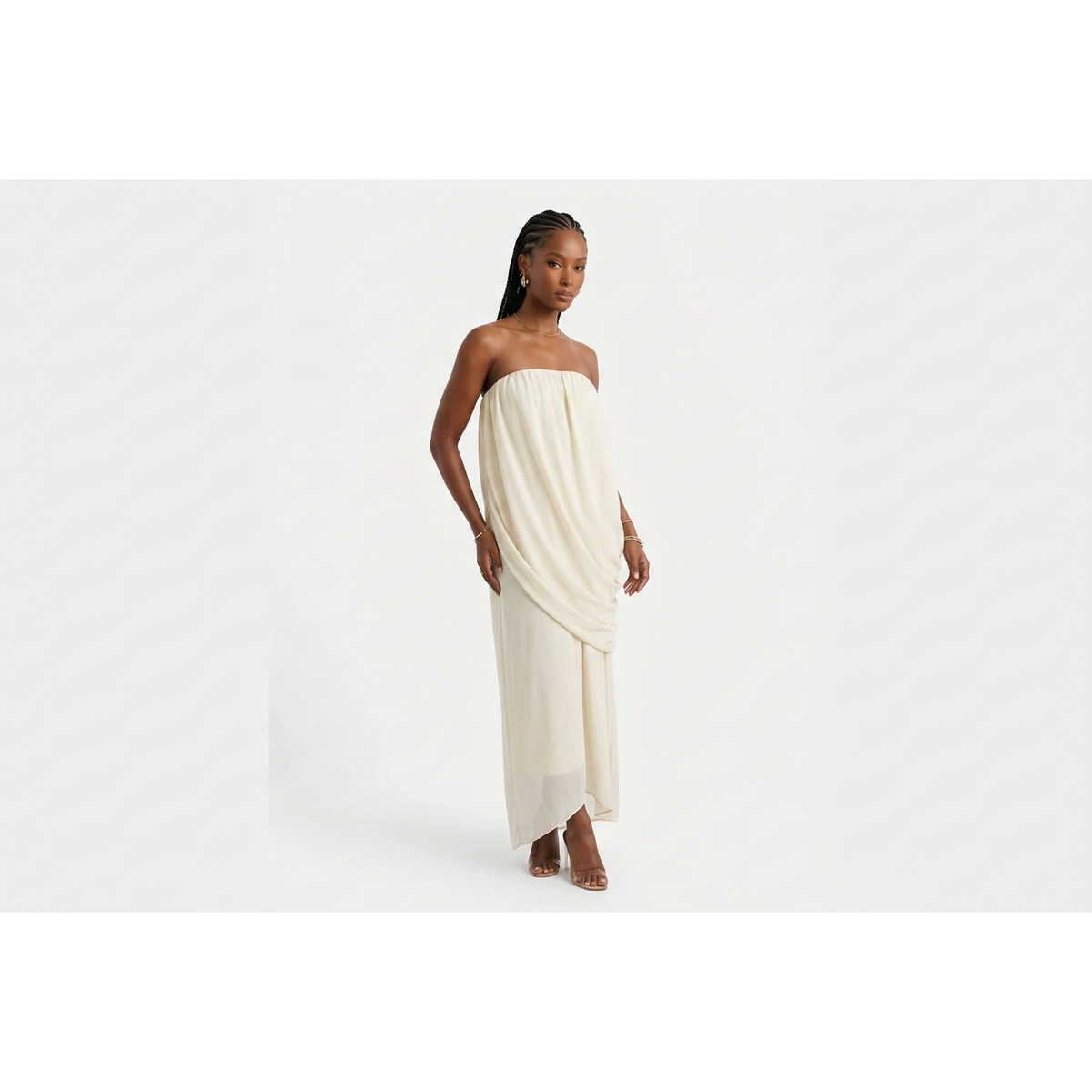 Strapless Draped Maxi Dress
