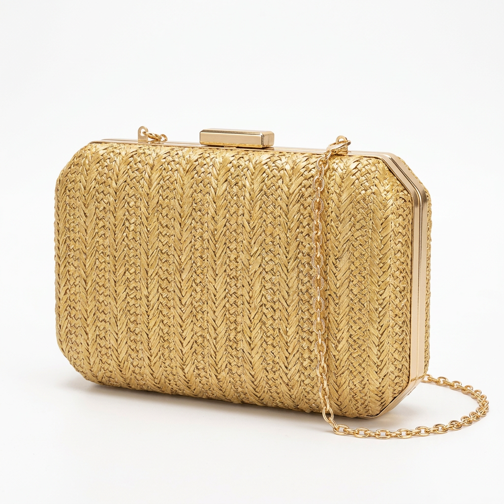 Chevron Woven Clutch Bag with Gold-Tone Handle
