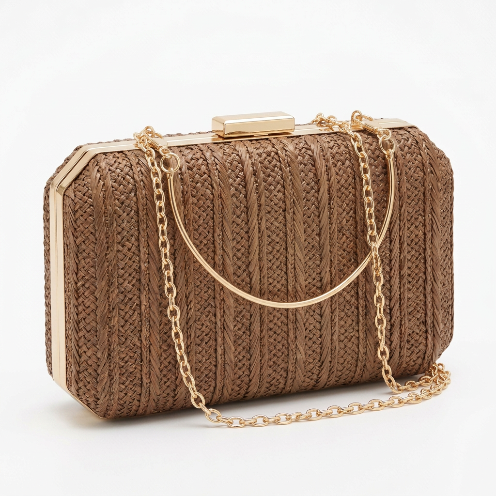 Chevron Woven Clutch Bag with Gold-Tone Handle