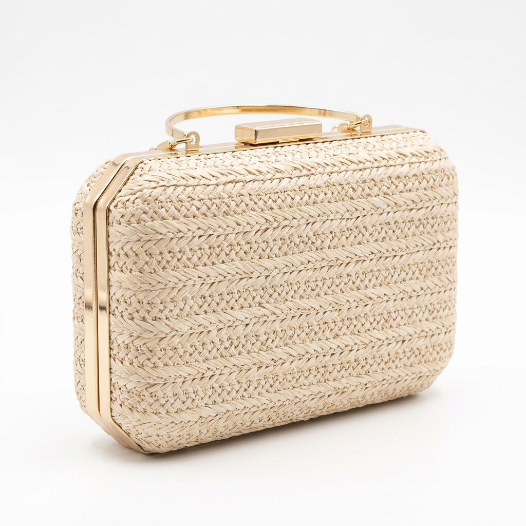 Chevron Woven Clutch Bag with Gold-Tone Handle