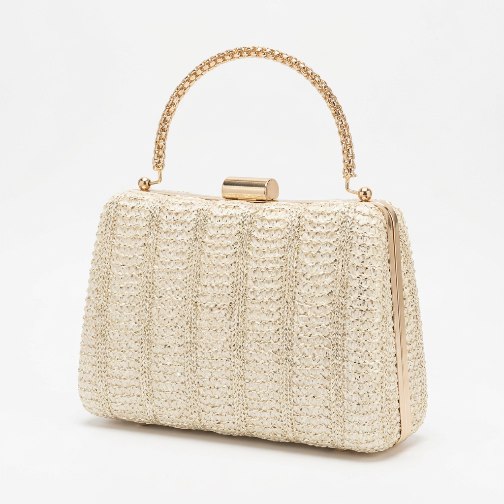 Metallic Woven Top-Handle Evening Clutch Bag