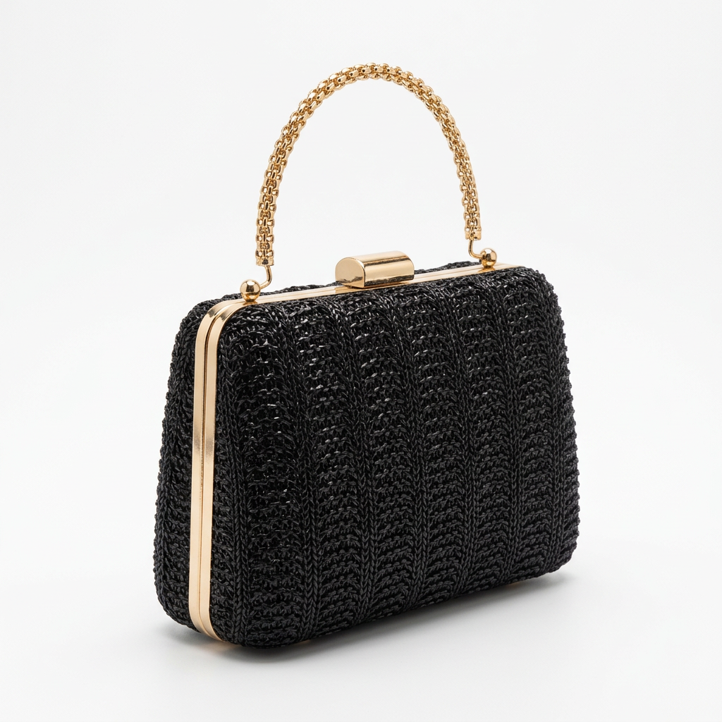 Metallic Woven Top-Handle Evening Clutch Bag