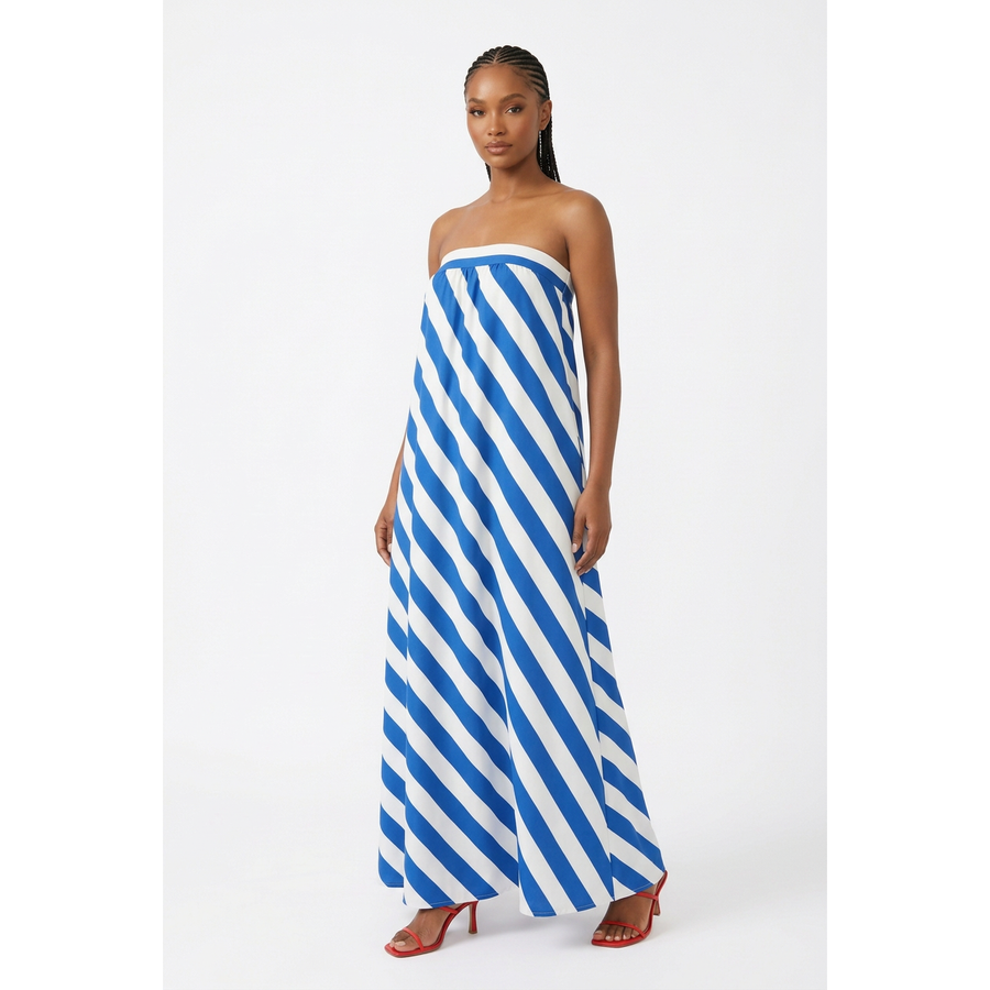 Diagonal Stripe Strapless Maxi Dress