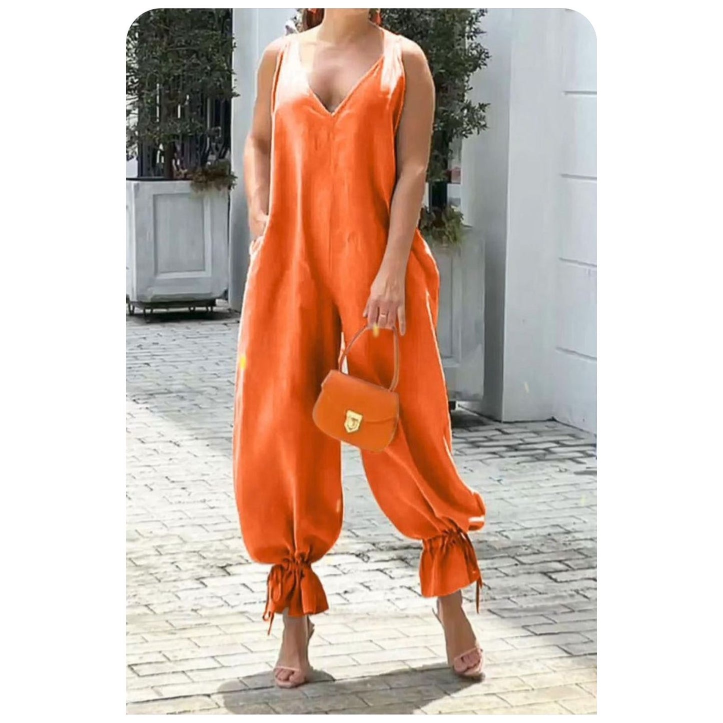 Loose Cold Shoulder V-Neck Jumpsuits