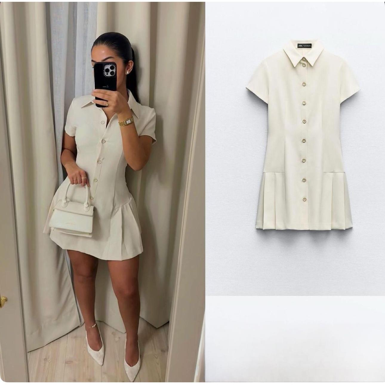 Button Detailed Short Sleeve Mini Dress