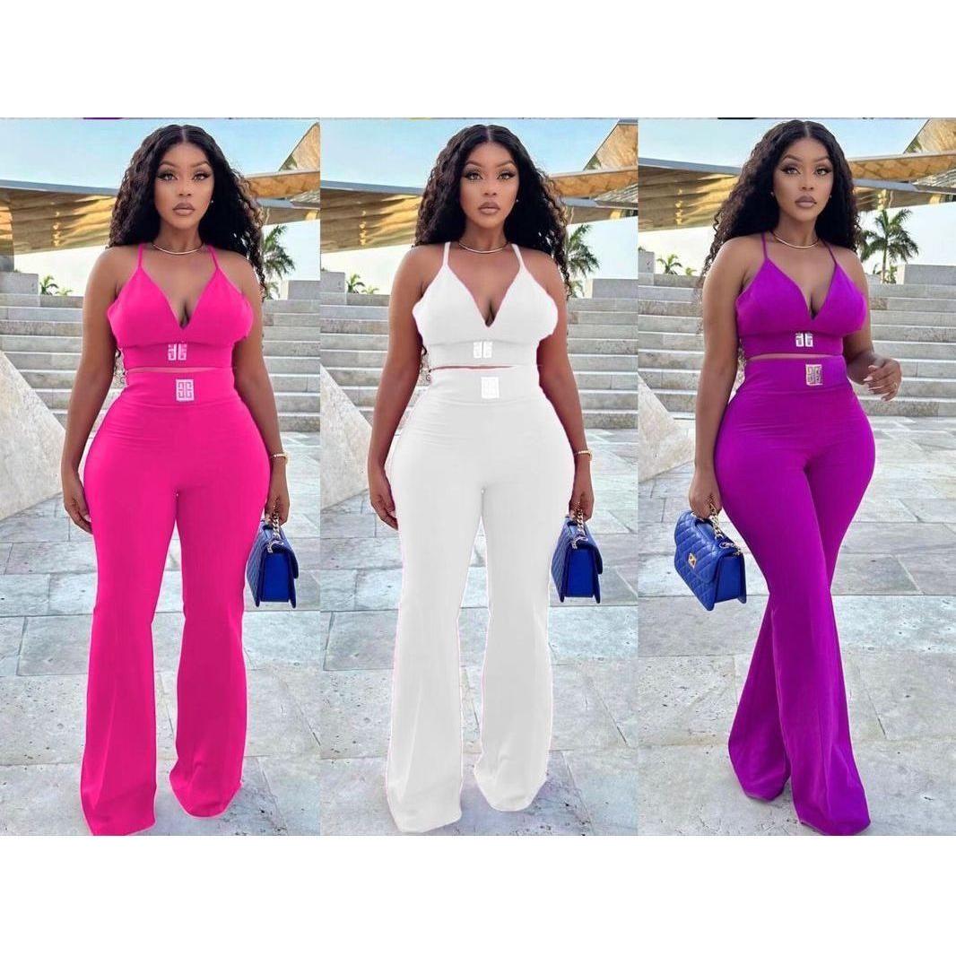 V-Neck Crop Top and High Waisted Legging Pants Outfit Set