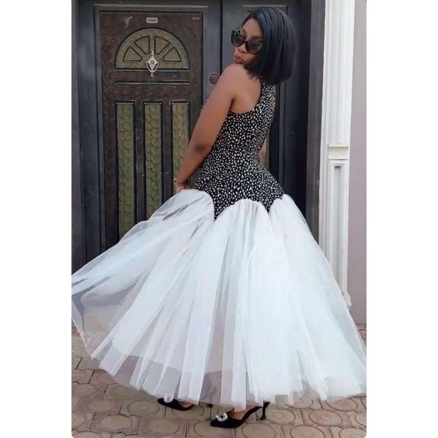 Sleeveless Mermaid Tule Dress.