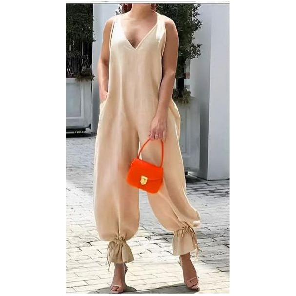 Loose Cold Shoulder V-Neck Jumpsuits