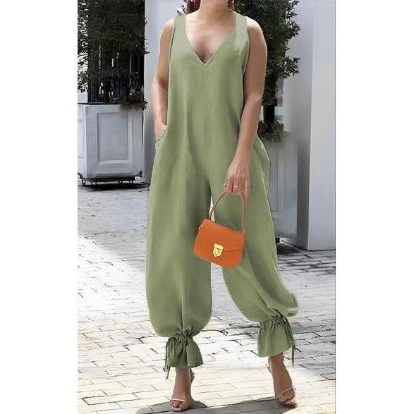 Loose Cold Shoulder V-Neck Jumpsuits