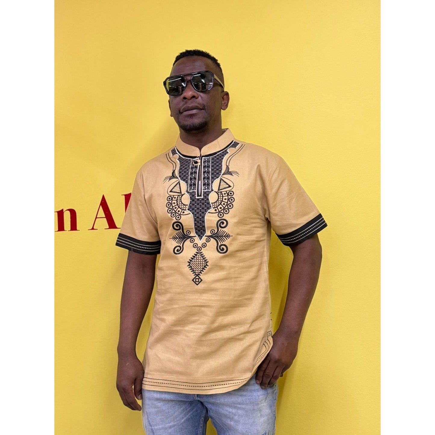 Mens African Vintage Embroidered T-Shirt