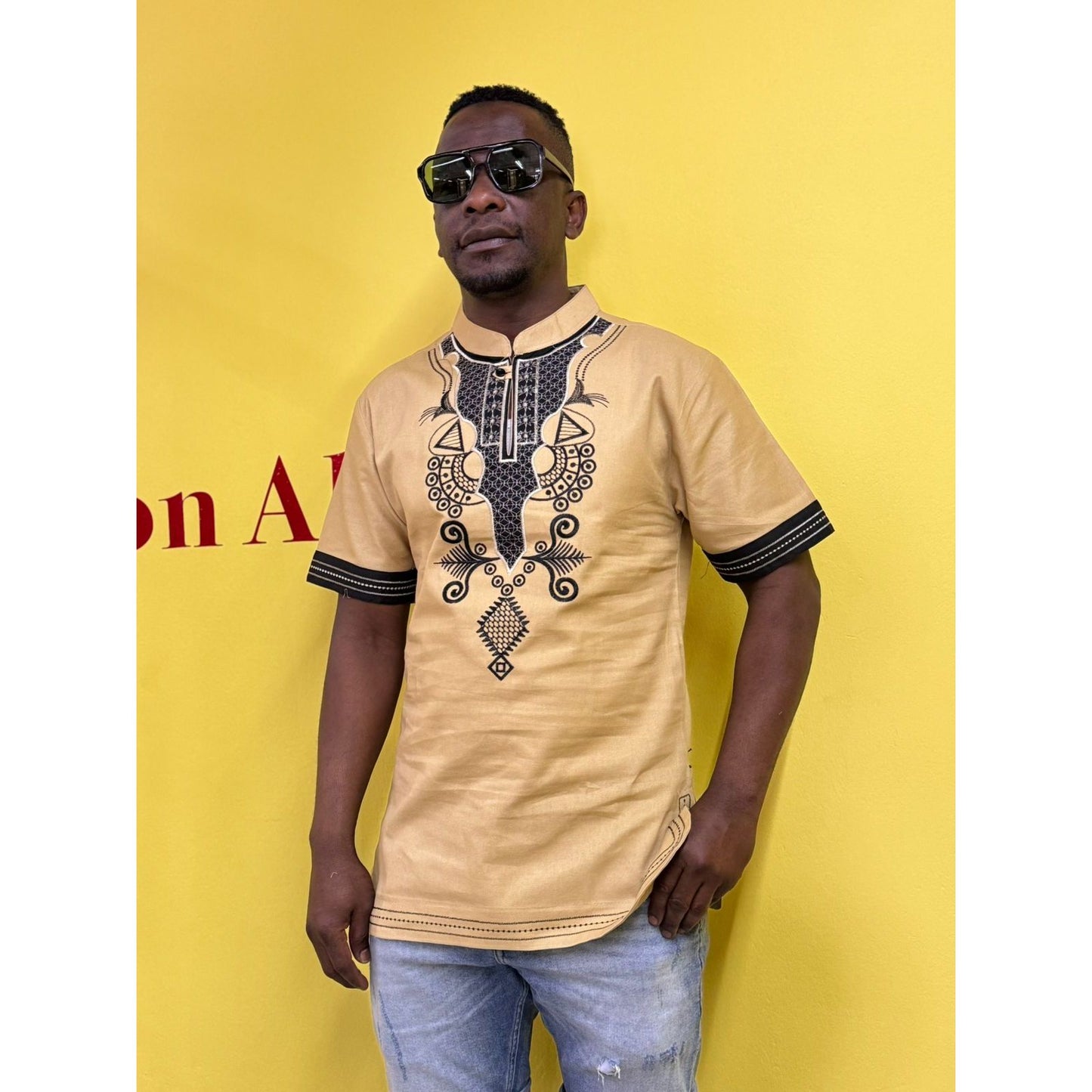 Mens African Vintage Embroidered T-Shirt