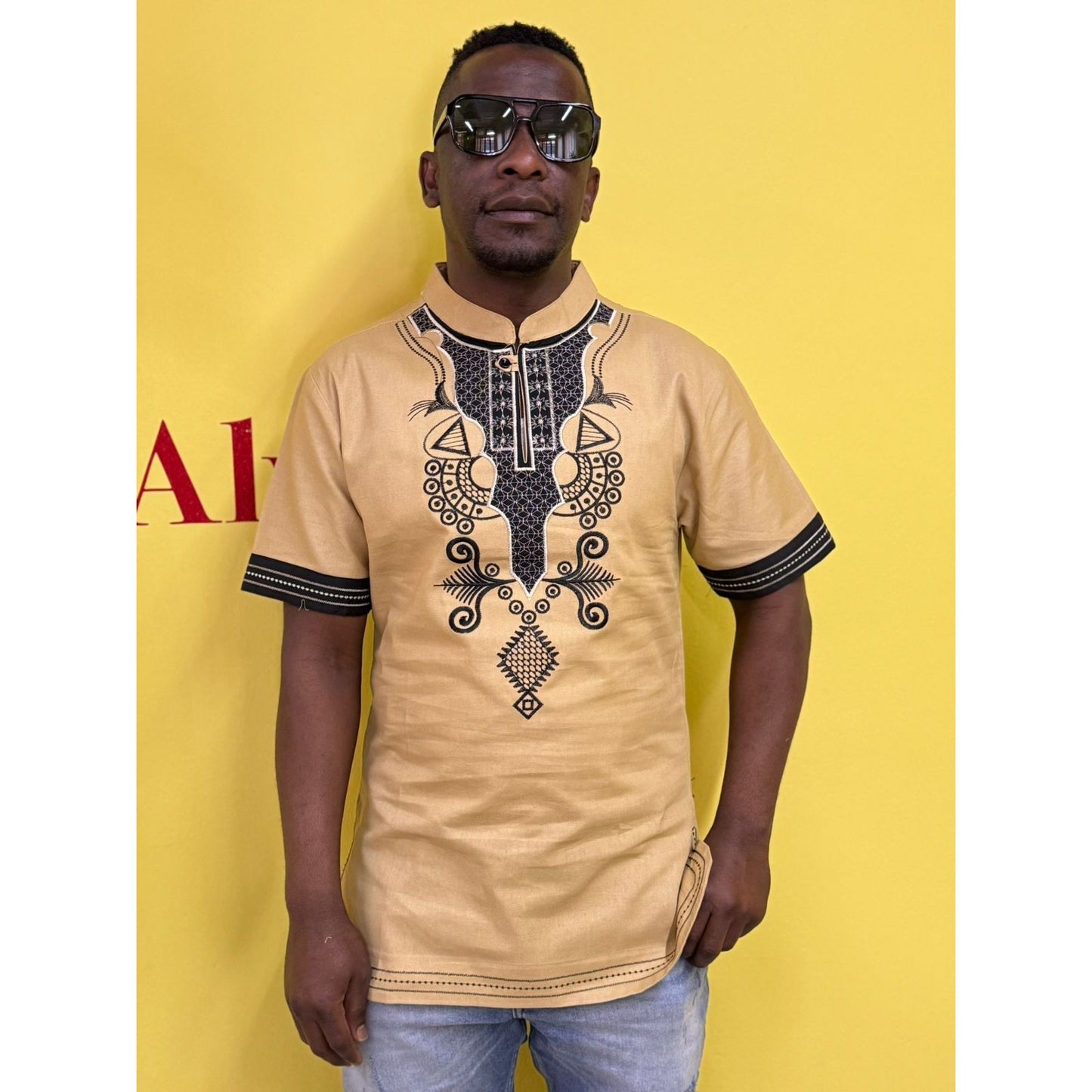 Mens African Vintage Embroidered T-Shirt