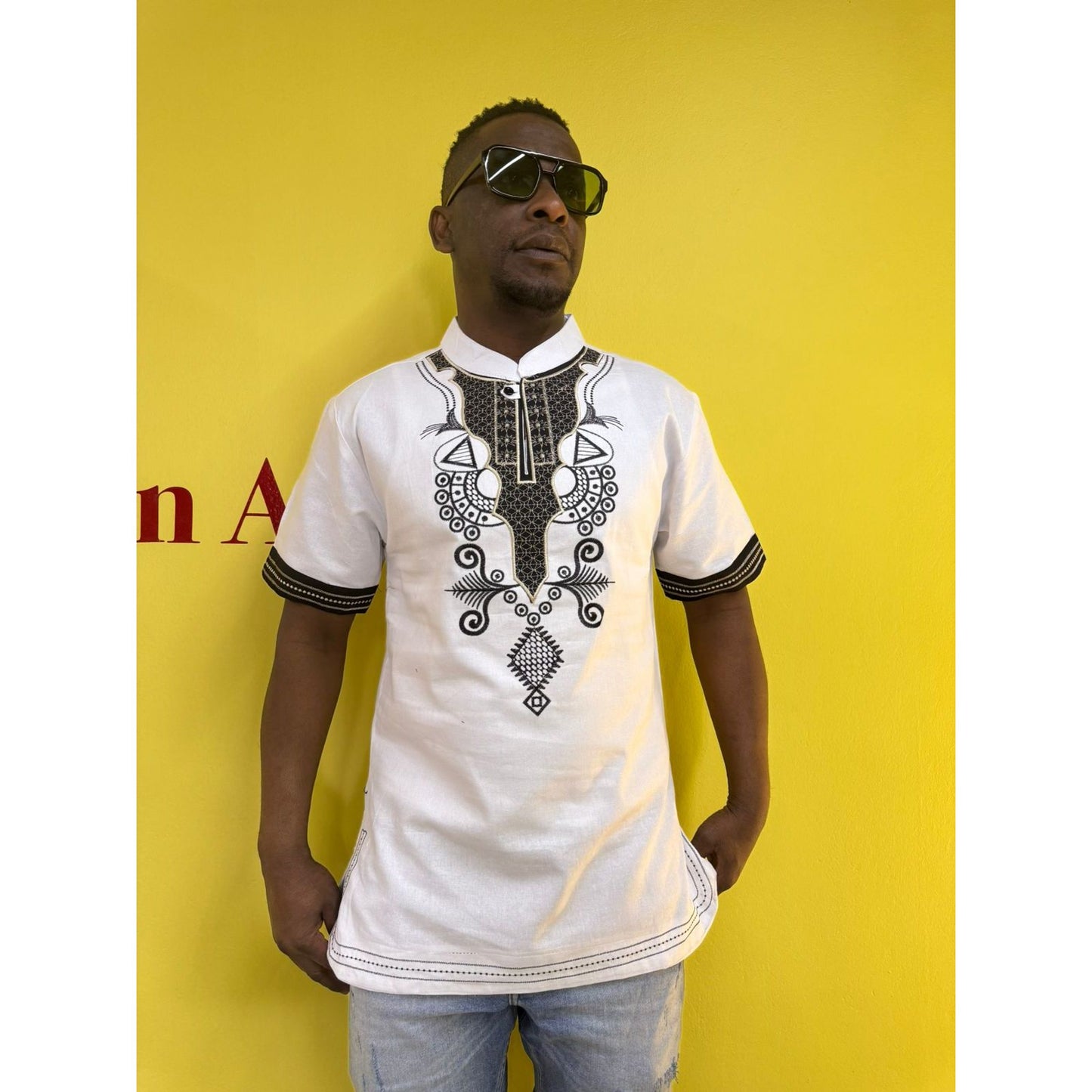 Mens African Vintage Embroidered T-Shirt