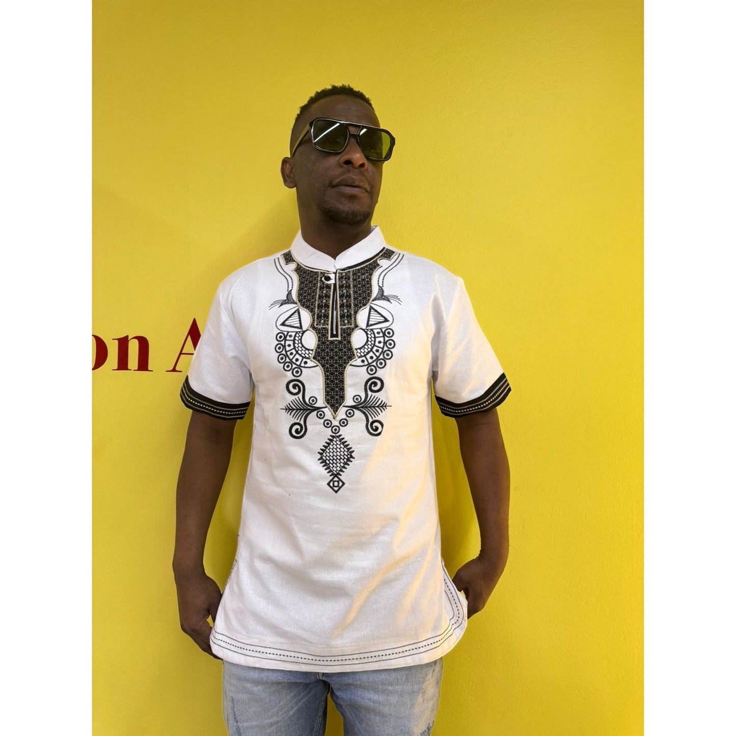 Mens African Vintage Embroidered T-Shirt