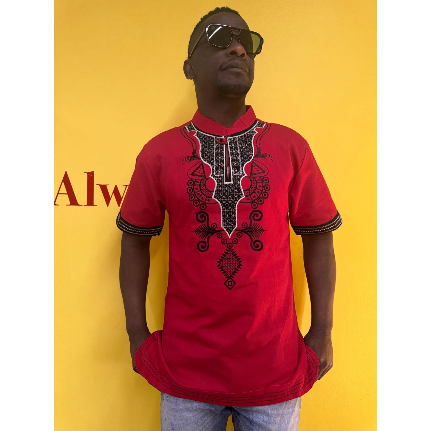 Mens African Vintage Embroidered T-Shirt