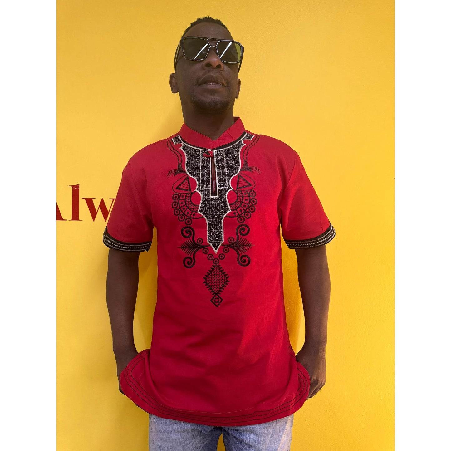 Mens African Vintage Embroidered T-Shirt