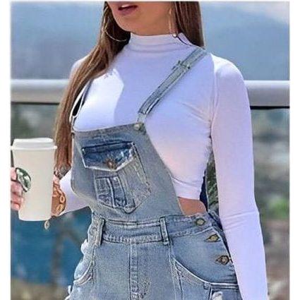 Women's Summer Denim Overalls With Rolled-Up Hem