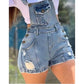 Women's Summer Denim Overalls With Rolled-Up Hem