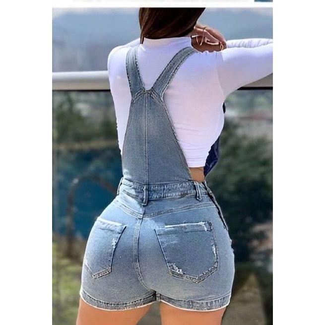 Women's Summer Denim Overalls With Rolled-Up Hem