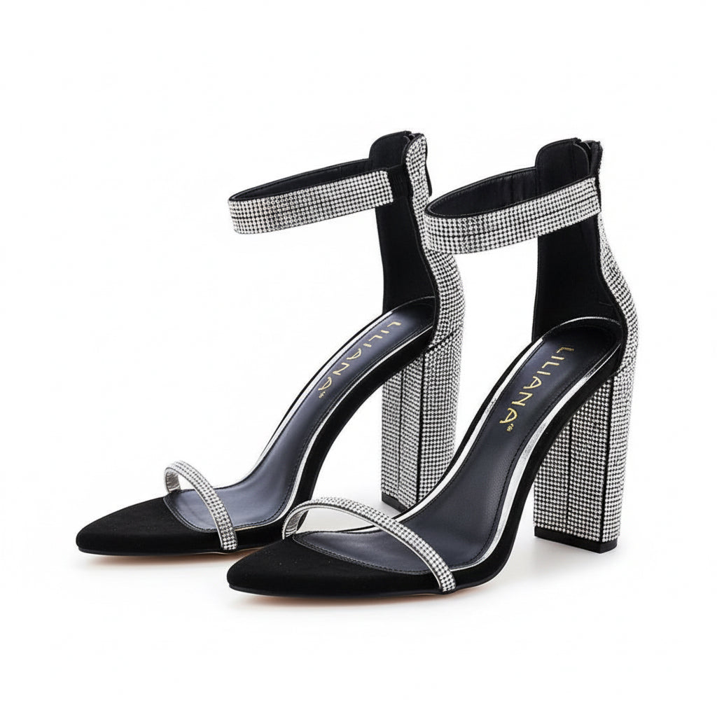 Open Toe Chunky Heel Rhinestone  Sandals.