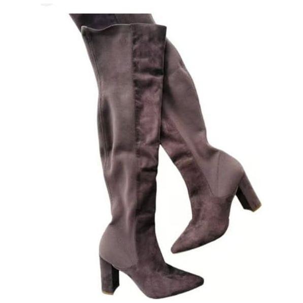 Suede Pointed Toe Knee High Boot.