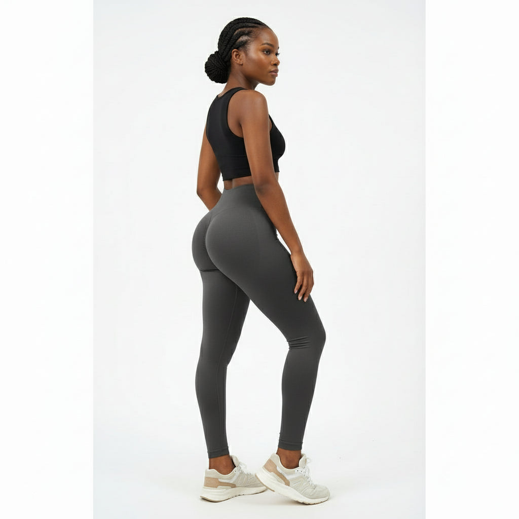 Butt Lift Gym Tights Ribbed Booty Butt Scrunch Leggings.