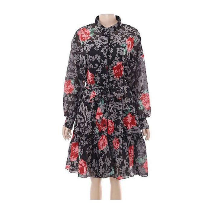 Print Round Neck Long Sleeve Lace Up Mini Dress.