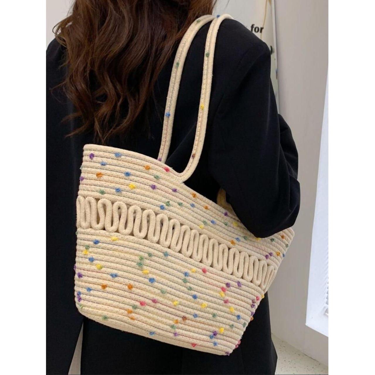 Woven Tote Bag Soft Rope Casual Handbag.