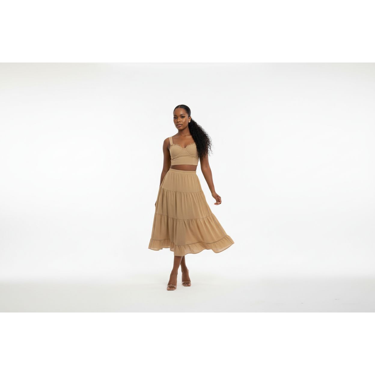 Summer Solid Color Crop Top & Skirt 2-Piece Set.